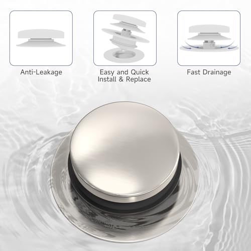 Brushed Nickel Universal Tip Toe Tub Stopper, Pop Up Bathtub Drains Plug, Bathroom Bath Tub Drain Stoppers, Conversion Kit Assembly, Replaces Lift and Turn, Tip-Toe and Trip Lever drains for Tub - color: Brushed Nickel