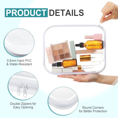 Hoolerry 4 Pcs Hard Clear Zipper Case Makeup Bags Plastic Zipper Pouch Transparent Storage Box Containers for Cosmetics, Snacks, Building Blocks, Puzzles(Clear,9.8 x 7.9 x 2 in,White) - color: White, size: 9.8 x 7.9 x 2 in