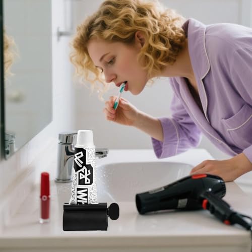 LOVEINUSA Toothpaste Tube Squeezer Dispenser, 3 PCS Toothpaste Roller | Black Squeezer Tool Metal Stainless Steel Tooth, Paste Holder for Bathroom - color: Black