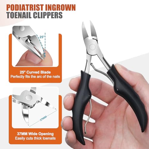 Toenail Clippers for Thick Toenails for Seniors, Angled Head Large Toe Nail Clippers Set for Men, Heavy Duty Ingrown Toenail Clippers Long Handled, Ultra Sharp Slanted Nail Cutter - color: Black
