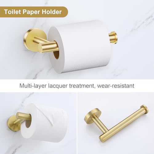Lairuier Brushed Gold Bathroom Hardware Set, 10-Piece Towel Bar Set SUS304 Stainless Steel Bathroom Hardware Accessories Set Round Towel Holder Set Wall Mounted - color: Brushed Gold, size: 10-Piece Standard Set