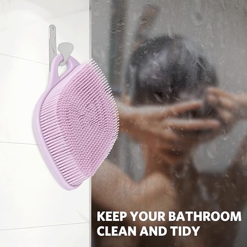 Sndyi Silicone Body Scrubber, Gentle Exfoliating Body Scrubber for Sensitive Skin, Leaf Shaped Shower Scrubber for Body with Lathering Bristles, Silicone Loofah Body Brush for Showering, Purple - color: Purple