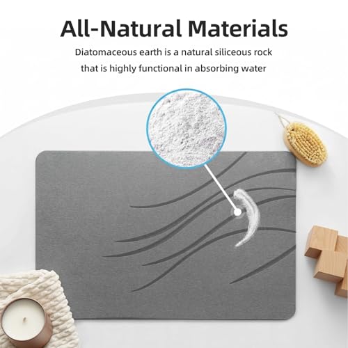 Stone Bath Mat, 20"x30" Large Size Diatomite Fast Drying Non Slip Stone Shower Mat, Super Absorbent for Bathroom & Kitchen, Multi-Use as Pet Mat, Easy to Clean, Gray - color: Style 02-gray, size: 20"x30"