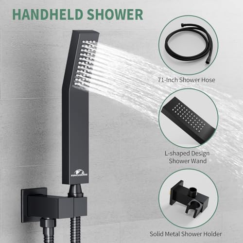 SunCleanse Rainfall Shower Faucet Set Matte Black Shower Combo Set for Bathroom with High Pressure 10 inch Shower Head with Handheld Shower Valves Shower Head and Handheld Ceiling Mounted - color: Matte Black, style: 10-ceiling