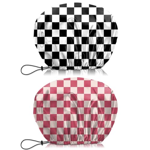 2 PCS Shower Cap Waterproof Double Layer Elastic Adjustable Reusable Hair Bath Caps for Girls Women Cute Aesthetic-Pink Black - color: G2-Pink Black
