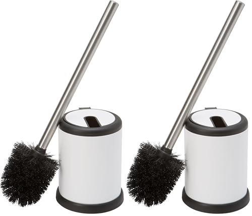 Bath Bliss Toilet Brush and Holder | Self Closing Lid | 360 Degree Brush Head | Bathroom Cleaning | Compact Size | Storage and Organization | White (Pack of 2) - color: White, size: 2 Pack