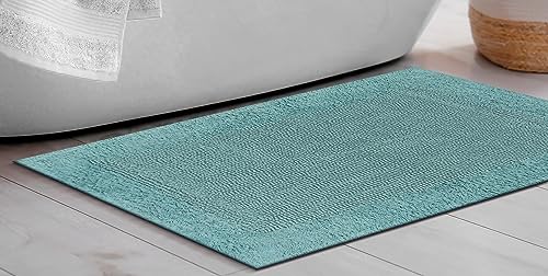 Savi Home 100% Cotton Bath Mat Rug 17x24 – Soft Plush & Highly Absorbent, Reversible Bathroom Step-Out Mat for Shower & Tub, Heavy Weight – Aqua Green - color: Green, size: 1'5" x 2' (Rectangular)
