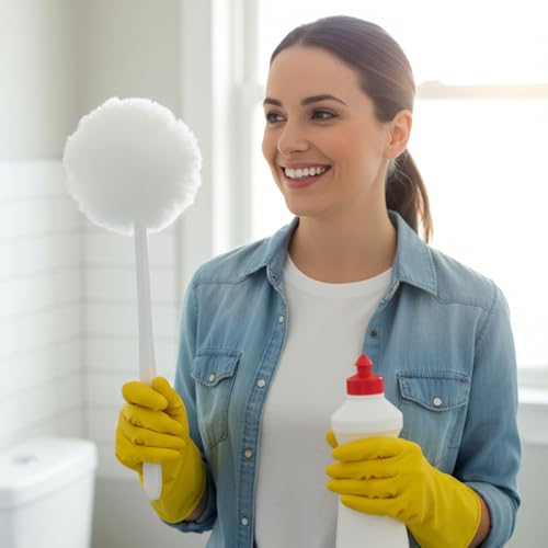 20 Pack Soft Toilet Brush, Disposable Toilet Bowl Brush with Long Plastic Handle, White Silk Cotton Toilet Bowl Mop for Bathroom Toilets, Sink, Bathtub, 11 x 4.3 Inch, Without Cup