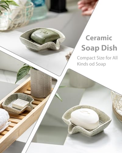 Self Draining Soap Dish, Ceramic Drain Soap Holder Waterfall Design Soap Saver for Shower, Bathroom, Sink, Kitchen and Countertop, Keeps Dry, Speckled Glaze - color: Speckled Glaze, size: Rectangular