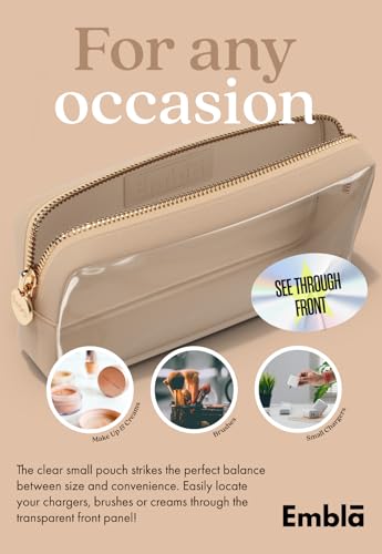 Embla Clear Cosmetic Bag Makeup Case, Clear Zipper Make Up Pouch and Toiletry Travel Tote, Cute Skincare Pouches for Women Girls, Preppy Purse Cosmetic Organizer, Small Makeup Bags, Sand | Small Tan Clear Nylon/PVC Cosmetic Bag with Zipper, Waterproof Bea
