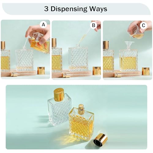 YU FENG 2 Pack 100ml Diamond Lattice Glass Perfume Spray Bottles, Atomizer | Diamond Lattice Texture, Gold Sprayer And Cap, Elegant Refillable Bottle, Fine Mist Atomizer For Perfume, Home And Travel Use - style: Diamond Lattice Texture