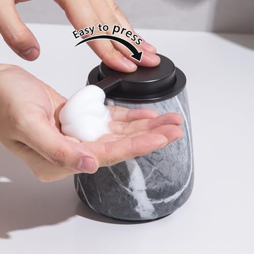 12Oz Foaming Hand Soap Dispenser - Ceramic Bathroom Foam Soap Dispenser with Easy-to-Press Black Pump, Refillable Lotion Hand Dispenser, Dish Soap Dispensers for Kitchen, Marble Grey - color: Marble Grey, style: Foam Pump