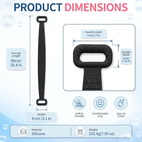 Manmihealth Silicone Back Scrubber for Shower, 36'' Extendable Back Washer with Long Strap Handle, Dual-Sided Silicone Body Brush for Men and Women(Black) - color: Black