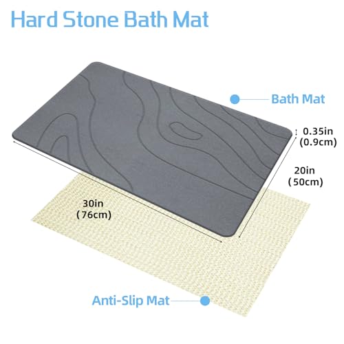 Stone Bath Mat, 20"x30" Large Size Diatomite Fast Drying Non Slip Stone Shower Mat, Super Absorbent for Bathroom & Kitchen, Multi-Use as Pet Mat, Easy to Clean, Gray - color: Style 05-gray, size: 20"x30"
