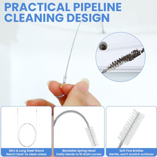 Aifeier ET Drain Clog Removal Tool Set, Includes 6 Plastic + 1 Stainless Hair Remover + 4 Tube Drain Brush + 4 Auger Cleaning Sticks for Toilet, Kitchen Sink, Bathroom Tub, Sewer（15-Pack）
