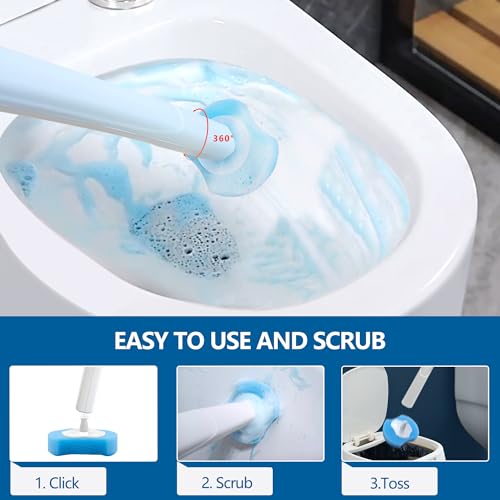 2 Pack Disposable Toilet Bowl Cleaner Wand and Holder Kit with 72 Refills | Toilet Cleaning System-2*16.81" ABS Handle Holder, 72 Replacement Heads for House, Apartment, RV Bathroom Cleaning - color: 2 Pack White Toilet Brush Set