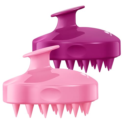 HEETA Hair Scalp Massager Shampoo Brush 2 Pack, Soft Silicone Bristles to Remove Dandruff, Waterproof Hair Scrubber for Both Wet Dry Use, Suitable for Men & Women (Pink & Purple) - color: 01- Pink & Purple