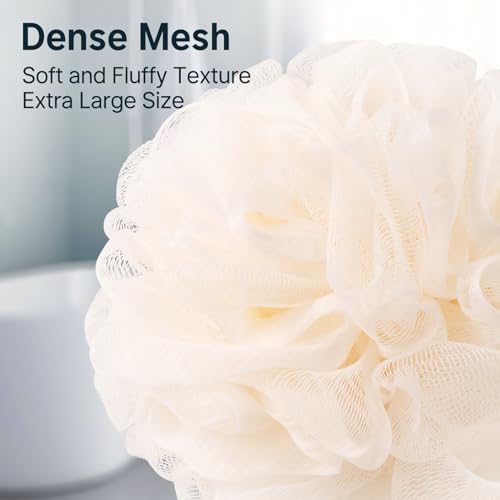 AmazerBath Loofah Sponge, Shower Loofah 60g/PCS - Body Scrubber Loofa Set of 3 Cream Color, Bath Sponge for Men and Women - style: Cream