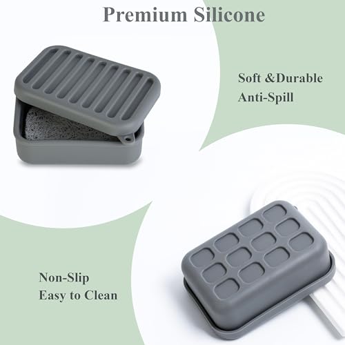 Portable Leakproof Travel Soap Case, Silicone Travel Soap Case, Compact Soap Holder with Drainage Layer, Travel Soap Holder for Camping, Gym, Outdoor (Deep-Gray) - color: Deep-gray