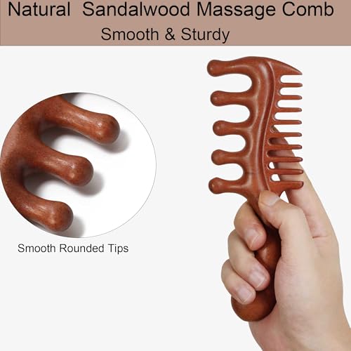 Wooden Scalp Comb, Wooden Scalp Massager for Stress Relax | No Statics Wooden Comb, Massage Scalp for Hair Growth, Storage Pouch Included, Wide Tooth