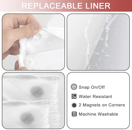 Christmas No Hook Shower Curtain with Snap in Liner, Ombre Red Shower Curtains and Liner Set, Hotel Fabric Bath Curtain for Bathroom, Mesh Top Window Waterproof Washable, 71" x 74" - color: Ombre Red, size: 71"W x 74"L (Pack of 1)
