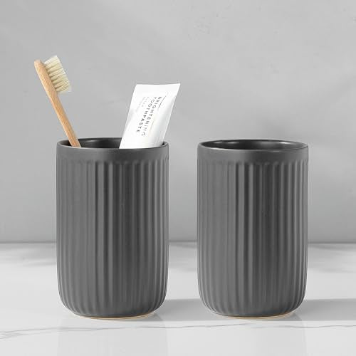 Grey Toothbrush Holders for Bathrooms - 2 Cups Ceramic Toothbrush Toothpaste Holders Set, White Bathroom Tumbler Cups Reusable Toothbrush Mouthwash Cup, Bathroom Counter Organizer. - color: Grey, size: 2pcs