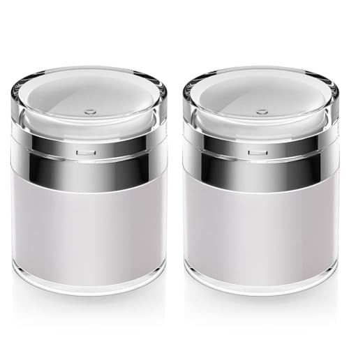 Airless Pump Jar, 1.7 oz Airless Pump Bottles, Travel Lotion Container – Vacuum Dispenser for Cream – Leak-Proof TSA-Friendly Design Keeps Cream Fresh – Multi-Purpose for Lotion, Sunscreen (2 Pack) - color: 1.7 oz