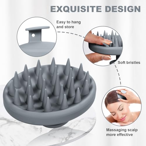 Meartchy Silicone Scalp Massager, Scalp Scrubber for Hair Growth with Soft Bristles, Scalp Exfoliator Brush Dandruff Removal Shampoo Brush for Wet Dry Scalp Care (Grey) - color: Grey