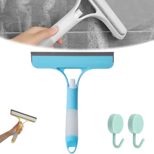 3 in 1 Window Cleaning Scraper, Squeegee with Sprayer, All-in-One Glass Cleaner Tool with Sponge & Rubber Blade for Shower Doors, Mirrors, Car Windows & Home Use - color: Blue