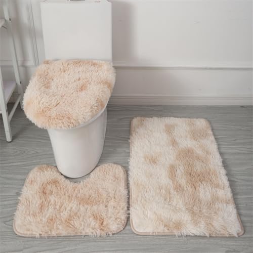 Bathroom Rugs Sets 3 Piece Thick Fluffy Soft Bathroom Rugs and U-Shaped Toilet Mat Washable Absorbent Floor Mat Light Brown Gradient - color: Light Brown Gradient