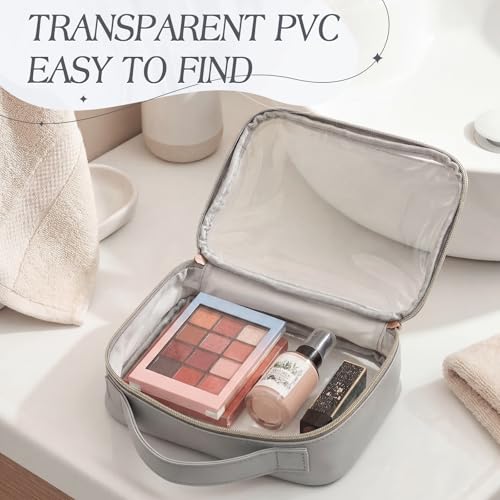 Abbylike 4 Pcs Clear Makeup Bags with Handles Tsa Approved Toiletry Bag with Zipper PU Leather Quart Size Clear Cosmetic Pouch for Travel Women Men Airport Compliant Bags(Gray-blue Color Palette) - color: Gray-blue Color Palette