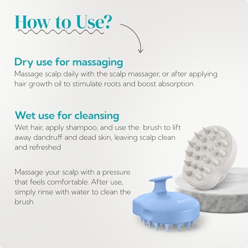 HEETA Scalp Massager 2 Pack for Hair Growth, Soft Silicone Bristles to Remove Dandruff and Relieve Itching, Scalp Scrubber for Hair Care Relax, Shampoo Brush for Wet Dry Use Blue & Beige - color: 01- New Blue & Beige