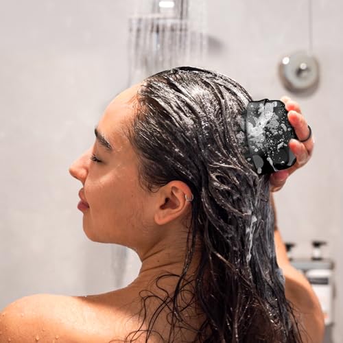 SHINLEA 2 in 1 Scalp Massager Hair Growth,Scalp Scrubber with Soft Silicone Bristles for Dandruff Removal,Shampoo Brush for Exfoliation,Head Massager for Both Wet and Dry Use (Black) - color: Black