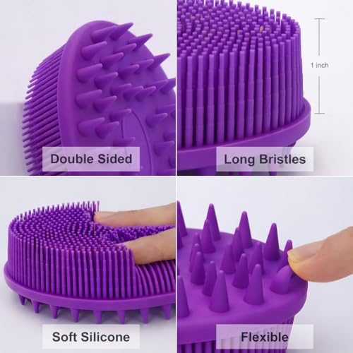 All-in-One Exfoliating Shower Brush – Gentle Silicone Loofah for Sensitive Skin with Dual-Purpose Scalp Massage for Spa-Quality Showers Daily (1pck) (Purple) - color: Purple