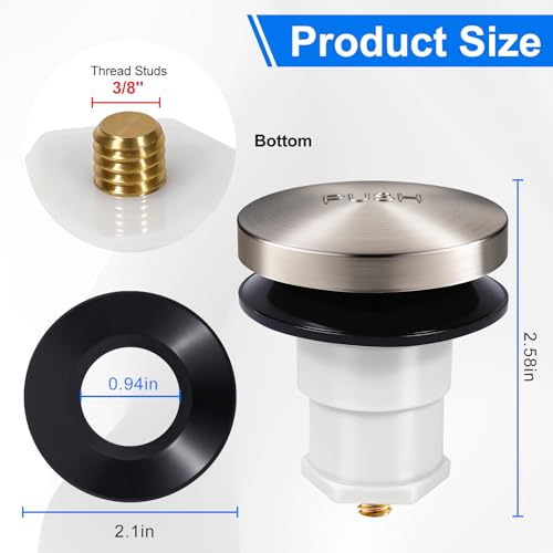 1 Pack 1068204 Bathtub Drain Stopper Replacement and Cover Compatible with Kohler Bathtub K-7272 K-7271 K-7259 K-7265, Bathroom Pop Up Tub Drain Stopper with 3/8'' Thread Studs (Brushed Nickel Cover) - color: Brushed Nickel Cover