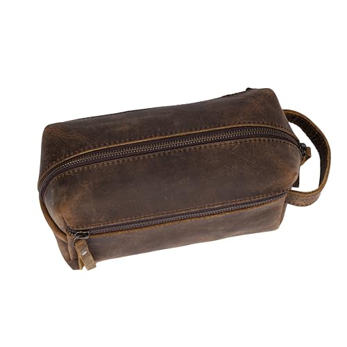 KomalC Travel Toiletry Bag – Premium Leather Dopp Kit for Men & Women with Water-Resistant Lining & Spacious Zippered Organizer - style: 3 Zip Hunter