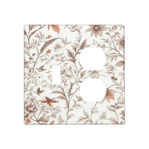 Light Switch Cover Plate Boho Floral Beige Flower And Leaf Botanical 2 Gang Decorative Switch Plates 1 Toggle Duplex Combo Outlet Covers GFCI Wall Plates for Bathroom Bedroom Decor - color: Boho Floral Beige Flower And Leaf Botanical, size: 1 Toggle 1 Dup