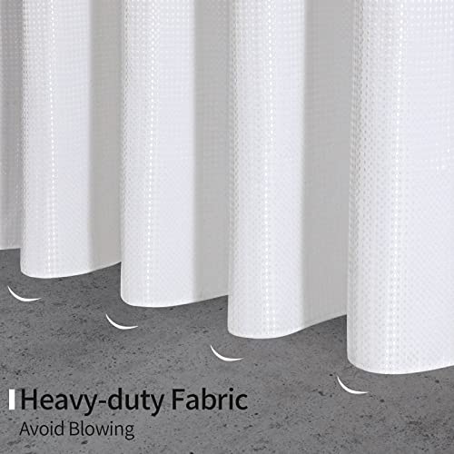 MitoVilla White Small Stall Shower Curtain 36 x 72, Narrow Half Size Weave Fabric Shower Curtain Set with Water-Repellent Snap-in Liner for Modern Neutral Hotel Bathroom Decor - color: White, size: 36"W x 72"L (Pack of 1)