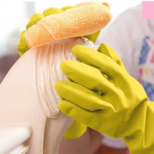 3 Pairs Rubber Dishwashing Gloves, Waterproof Non-Slip Reusable Household Dish Gloves for Kitchen Bathroom Home