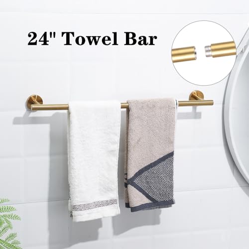 Brushed Gold Bathroom Hardware Accessories Set 5 Piece, Stainless Steel Bath Towel Bar Set 24 Inch,Toilet Paper Holder,Towel Ring Holder,Towel Rack Set,Gold Bathroom Accessories Kit - color: Brushed Gold
