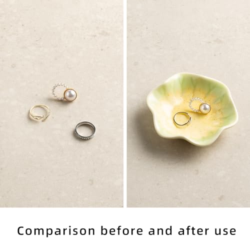 Ceramic Lotus Leaf Trinket Dish, Ring Holder for Jewelry | Keeps earrings, necklaces, keys, and keepsakes handy on vanities or nightstands, a sweet gift for moms, sisters, and friends - color: Sesame Gold