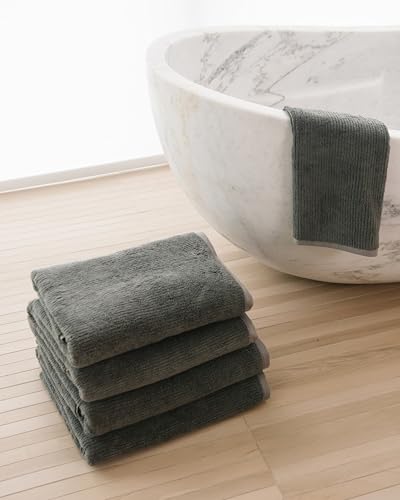 Cozy Earth Ribbed Bath Sheet Set - 60% Cotton 40% Viscose from Bamboo Bath Sheets - Soft & Absorbent Textured Ribbed Pattern - 2 Pack Charcoal - color: Charcoal, size: Bath Sheet