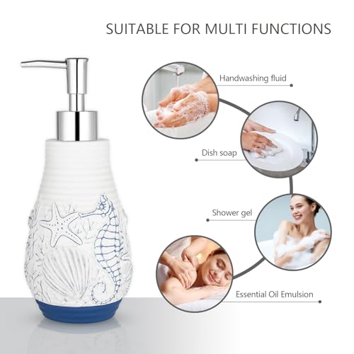 Beach Theme Bathroom Accessory Sets 4PCS Bathroom Accessories Set Complete Embossed Seashell Starfish Design Includes Lotion Dispenser Toothbrush Holder Tumbler Cup & Vanity Tray - color: White With Blue, size: Tray