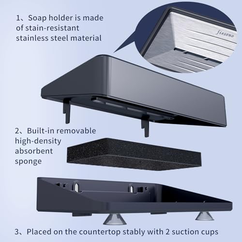 Soap Dish Tray with Drain for Bathroom Shower Kitchen | Stainless Steel Bar Soap Holder with Suction Cups, Double Layer Draining Soap Container Box for Sink Countertop/Wall-mounted