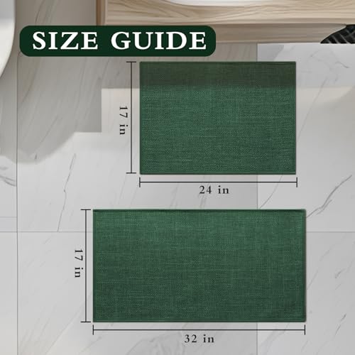 YIHOUSE Green Bathroom Rug Sets 2 Piece, Bath Mat Quick Dry, Thin Bath Rug Set, Absorbent Bath Mat for Bathroom Non Slip Washable for Toilet and Floor 17"x24"+17"x32" - color: Green, size: 2 Piece (17"x24" + 17"x32")