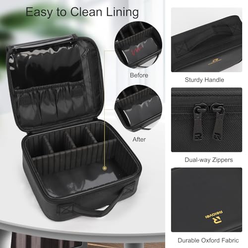 Relavel Travel Makeup Train Case Makeup Cosmetic Case Organizer Portable Artist Storage Bag with Adjustable Dividers for Cosmetics Makeup Brushes Toiletry Jewelry Digital Accessories Black - color: Black, size: Small