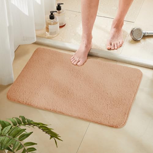 TECHMILLY Fluffy Tufting Bathroom Rug Mat 36x24, Absorbent Thick Non Slip Microfiber Mats, Quick Dry Machine Washable Bath Rug for Bathroom Floor, Bathtub and Shower, Beige - color: Beige, size: 24'' x 36''