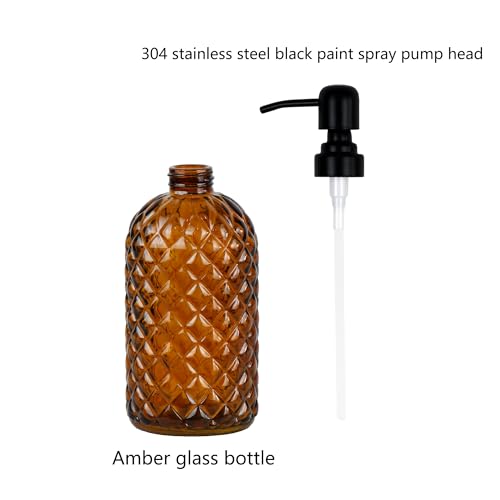 12Oz Glass Soap Dispenser with 304 Black Rustproof Stainless-Steel Pump, Refillable Glass Soap Dispenser for Kitchen, Bathroom, Farmhouse (Amber) - color: Amber