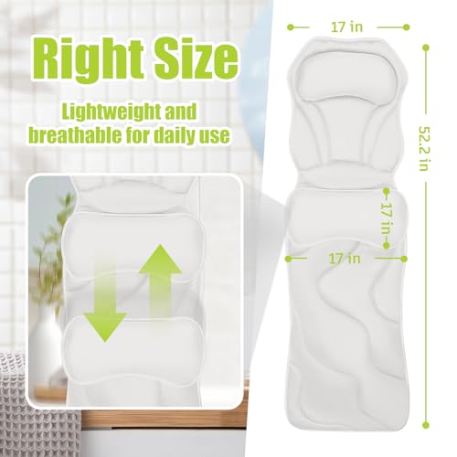 Full Body Bath Pillow for Tub - Extra Long & Thick Tub Pillow with Head, Back & Lumbar Support, 168 Non-Slip Suction Cups, Soft 5D Mesh Spa Cushion, Fits All Tubs-Gift for Soaking(White) - color: White