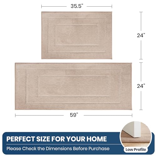 PURRUGS Machine Washable Kitchen Rug Set [2 PCS] (24" x 35.5"+ 24" x 59"), Non-Slip/Skid Kitchen Runner Rugs & Floor Mats, Super Absorbent Soft Standing Mats for Kitchen, Laundry & Sink, Beige - color: Beige, size: 24" X 35.5"+ 24" X 59"